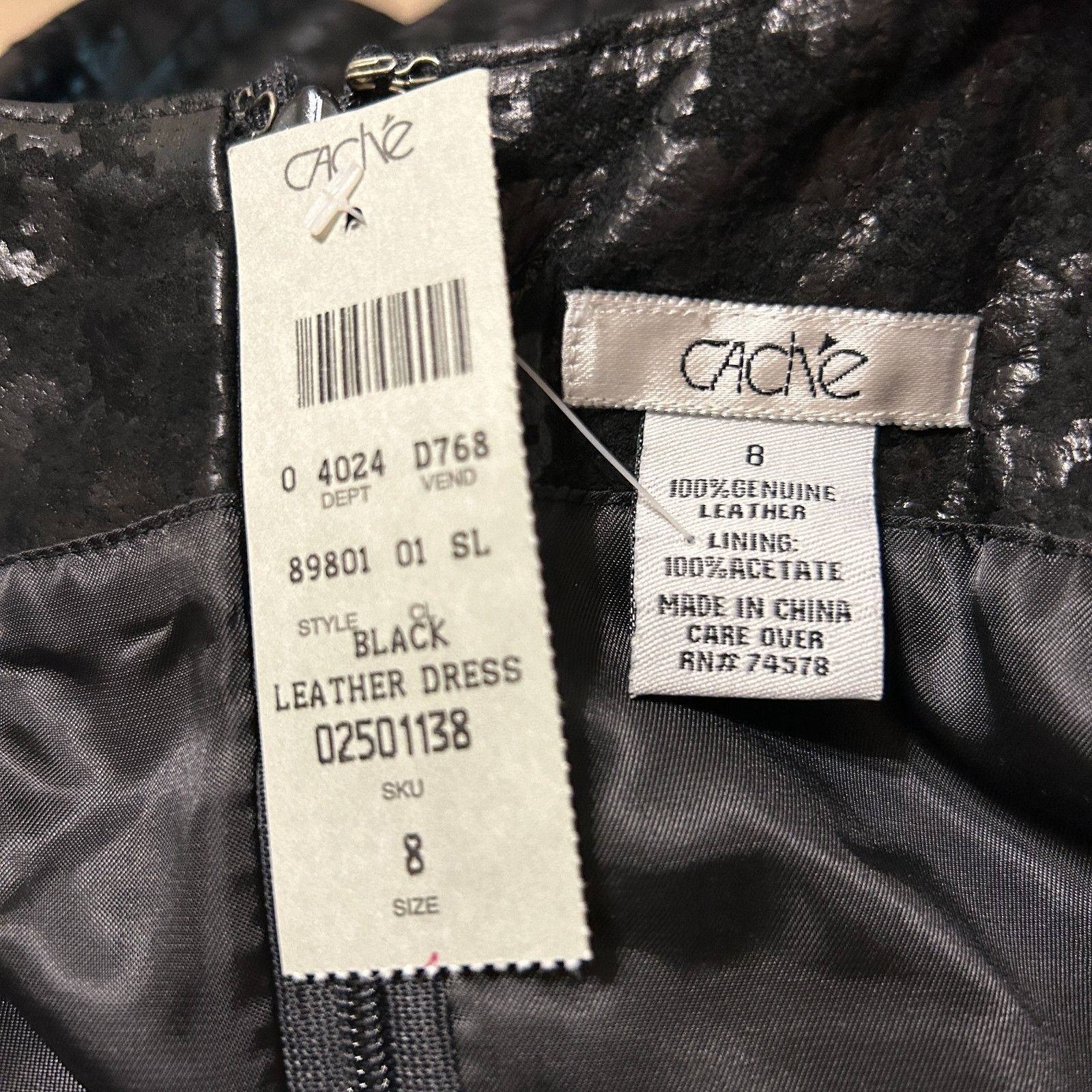 Nwt Cache Black Leather Houndstooth Career Sheath Dress Lined Vtg Y2k Size 8 — image 5 of 5